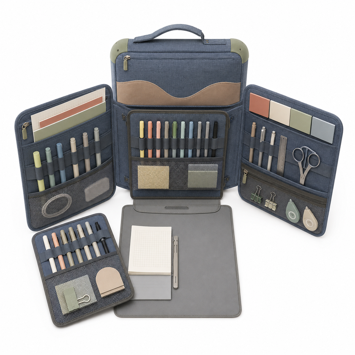 Portable Fold-Out Stationery Workstation with Structured Carry Case