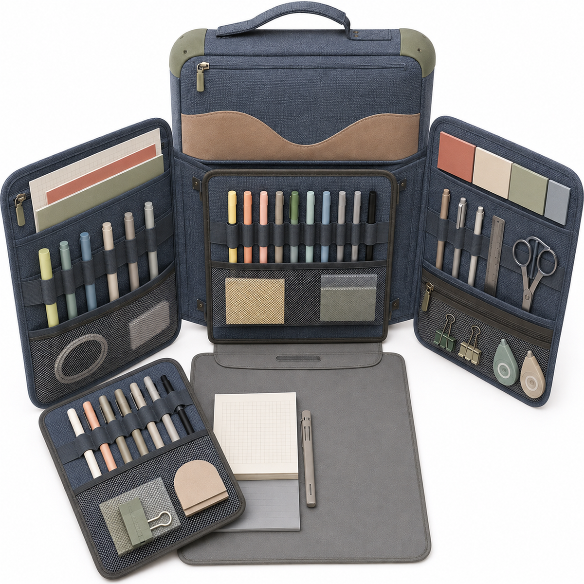 Portable Fold-Out Stationery Workstation with Structured Carry Case